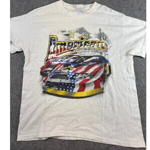 American Driven NASCAR Shirt Mens White Race With Pride USA Flag Racing Large